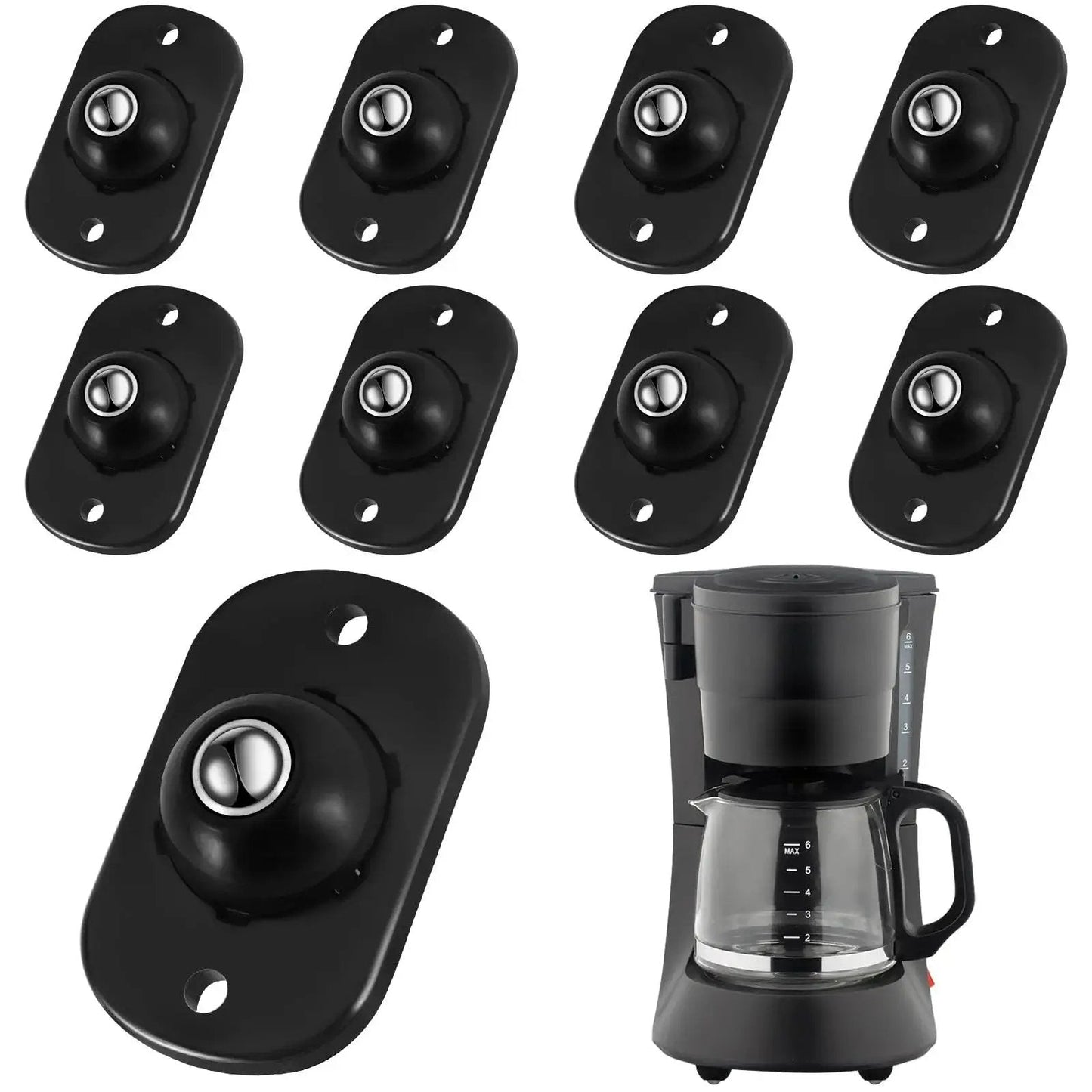 8 pcs self adhesive caster wheels for appliances and small furniture with 360 degree swivel rotation durable ABS and stainless steel bearings black