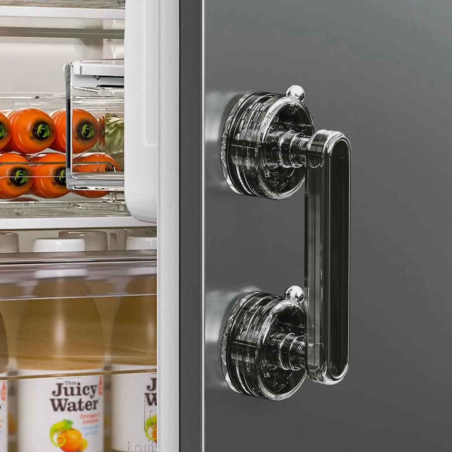 Adhesive Suction Cup Door Handle for Cabinets Windows Glass Doors and Refrigerators installed on refrigerator door