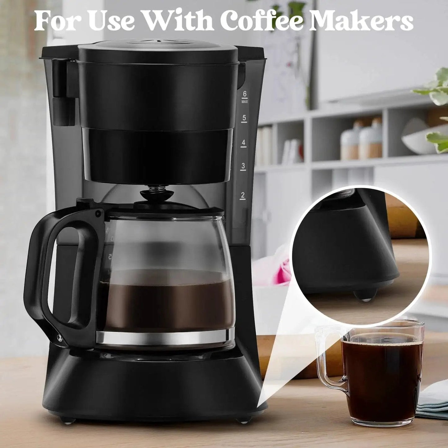 8 Pcs Self Adhesive Caster Wheels For Appliances And Small Furniture With 360 Degree Swivel Rotation Durable ABS And Stainless Steel Bearings Black Easy To Install On Most Surfaces Providing Smooth Glide For Heavy Trash Cans Bins And Storage Boxes installed on a black coffee maker on a kitchen counter