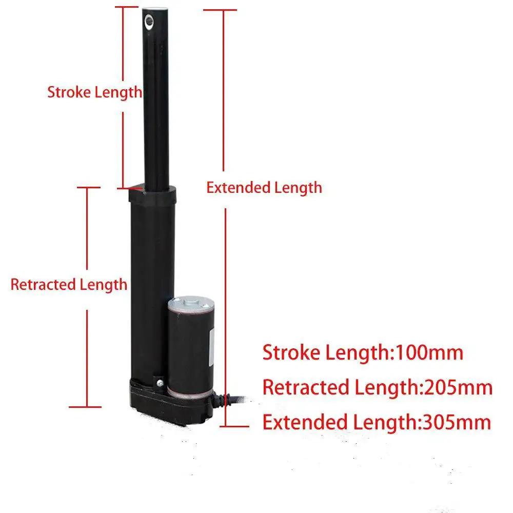 Beefy 1000N DC Linear Actuator With 4 Inch Stroke, 14 mm/s Speed, Black Aluminum Housing IP54 Outdoor Ready, 12V DC