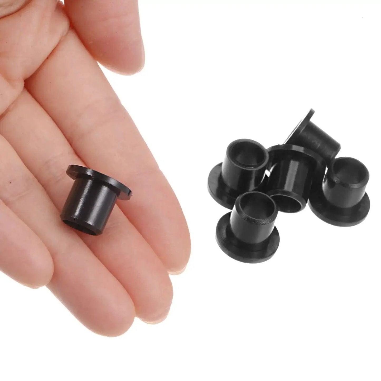 12 Pack Flanged Nylon Sleeve Bearings For Shafts With 8mm Bore 10.6mm Outer Diameter And 12mm Length Self Lubricating Black Bushings shown
