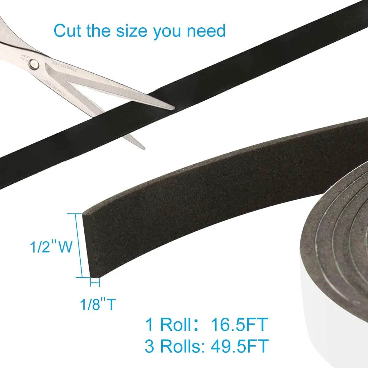 Seal Foam Tape,1/2 Inch W x 1/8 Inch T Weather Stripping for Door and Window,High Density Single Sided Closed Cell Door Insulation Weather Strip