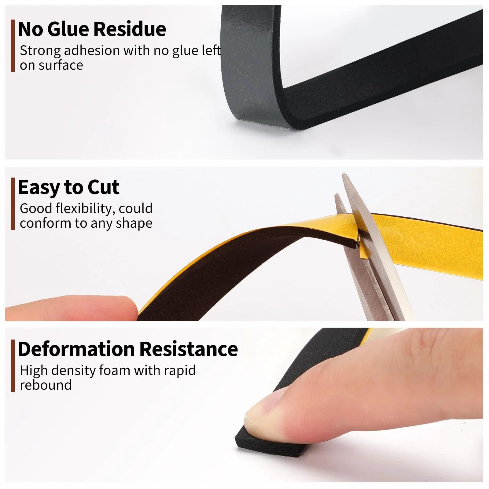 Black Half Inch Foam Weather Stripping Tape With One Sixteenth Inch Thick Foam Thirty Three Feet Long New Adhesive Craft Self Adhesive Seal Gasket For Doors Windows And Speaker Enclosures Soundproofing Noise Reduction Rattle Minimizer with easy cutting and deformation resistance features.
