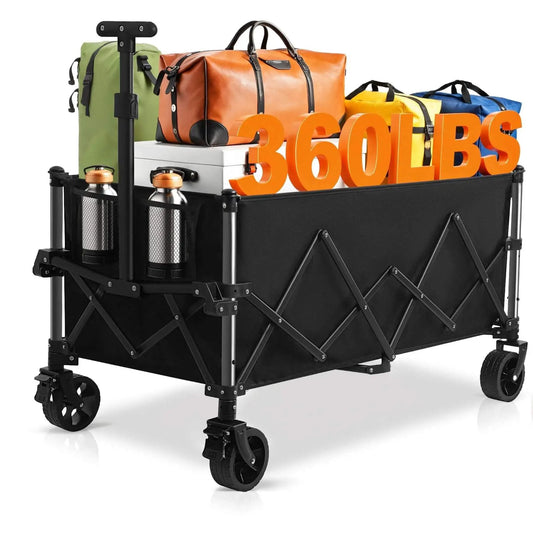 Extra Large Collapsible Wagon Cart With 220L Capacity And 360 Pounds Load All Terrain Wheels With Brakes filled with bags