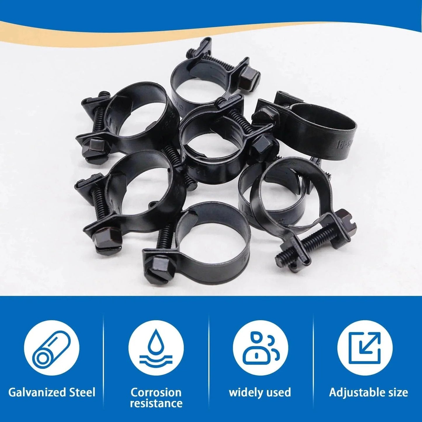 32 Piece Black Fuel Line Clamps Set for Fuel Injection Hose Clamps in One Quarter Inch Five Sixteenth Inch and Three Eighth Inch Sizes