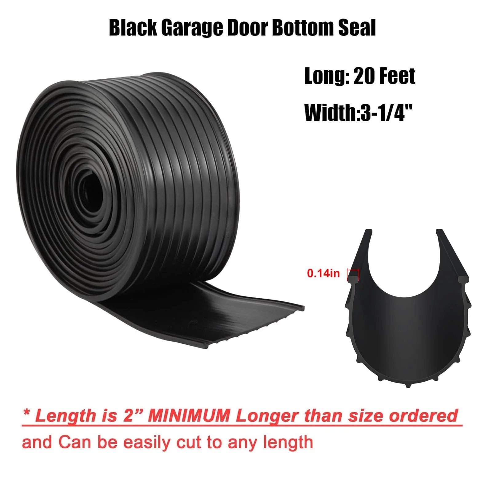 Replacement Garage Door Bottom Weather Seal for 16 Ft Wide Doors Black fits various Wayne Dalton models, showing 20 ft roll.