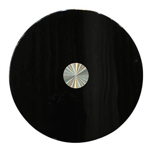 Heavy Duty Black Glass Lazy Susan Turntable, Large Rotating Serving Tray with Silent Bearings for Kitchen Tables, top view.
