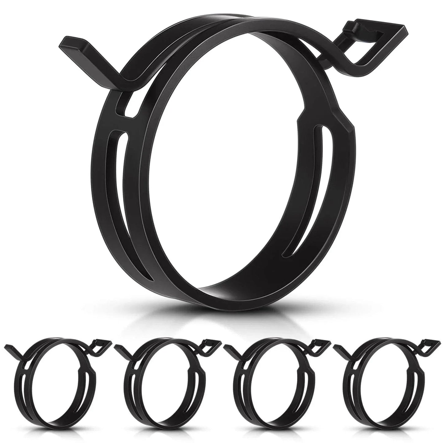 5 Pieces Constant Tension Band Hose Clamps Black 12mm Width Fuel Line Clips 43.5mm To 53mm Range Durable 65Mn Material For Plastic And Rubber Hoses