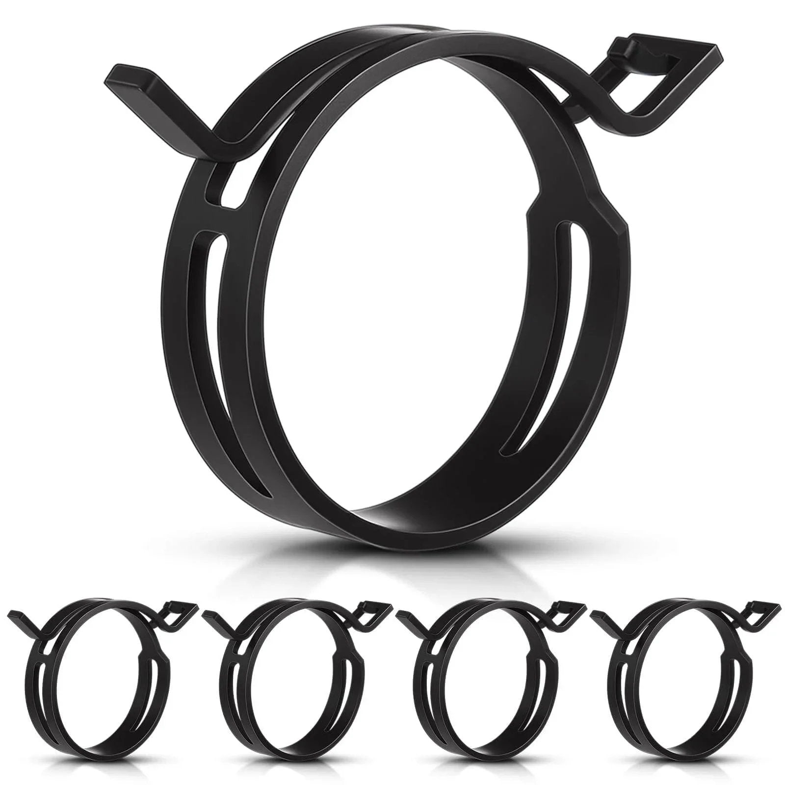 5 Pieces Constant Tension Band Hose Clamps Black 12mm Width Fuel Line Clips 43.5mm To 53mm Range Durable 65Mn Material For Plastic And Rubber Hoses