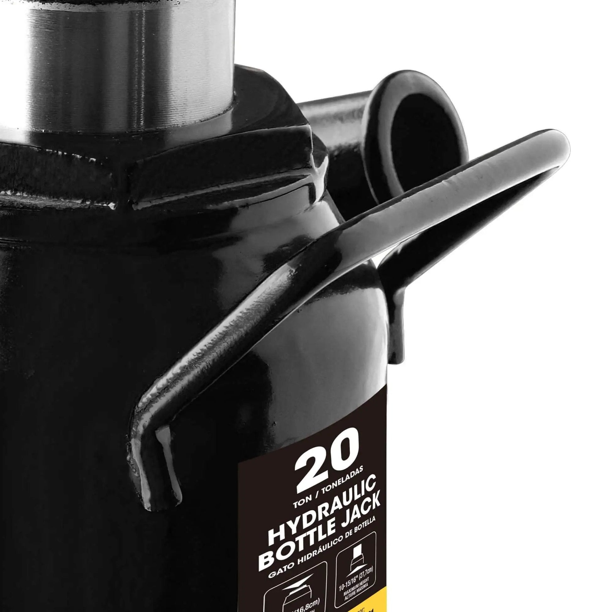 Close-up of Heavy Duty 20 Ton Hydraulic Bottle Jack Low Profile Stubby Lift for Auto Repair and Home Garage Use 40,000 lbs Capacity