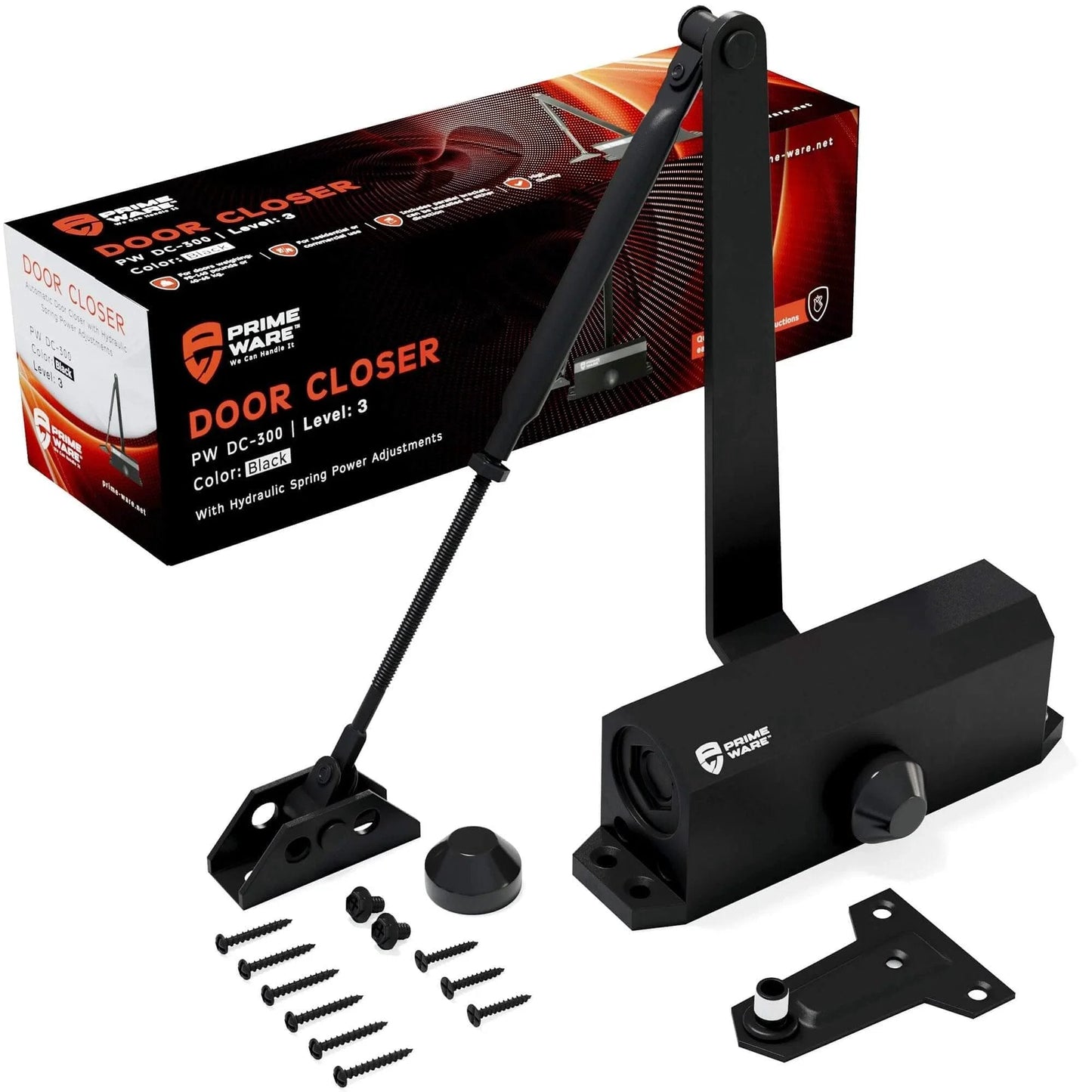 Automatic Adjustable Door Closers for Home - Soft Close, No Slam - Residential and Commercial Door Closer - Black kit with parts