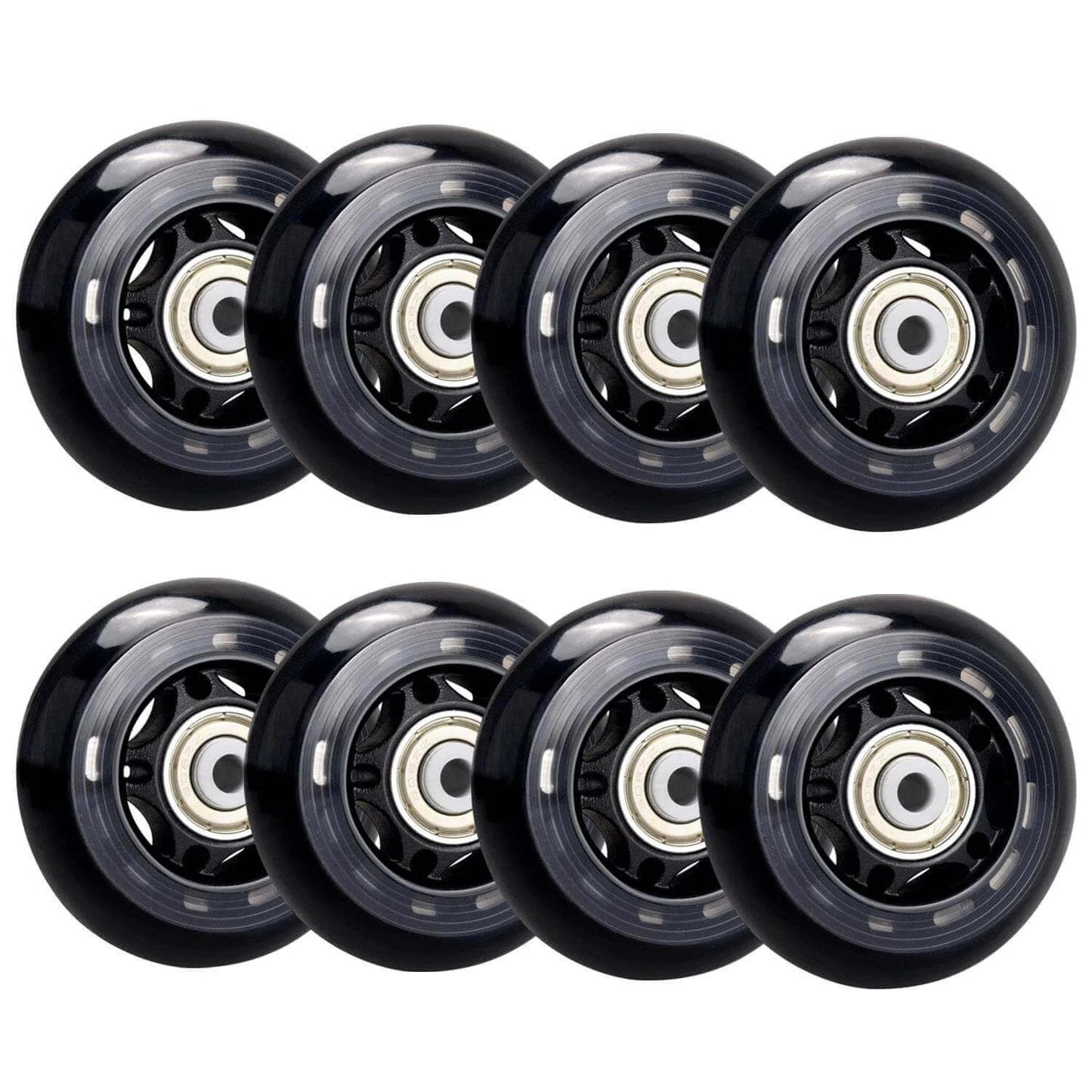 8 Pack 64mm 82A Indoor Inline Skate Replacement Wheels, Indoor Skating Wheels with ABEC-7 Bearings, Luggage Wheels for Scooter - Black