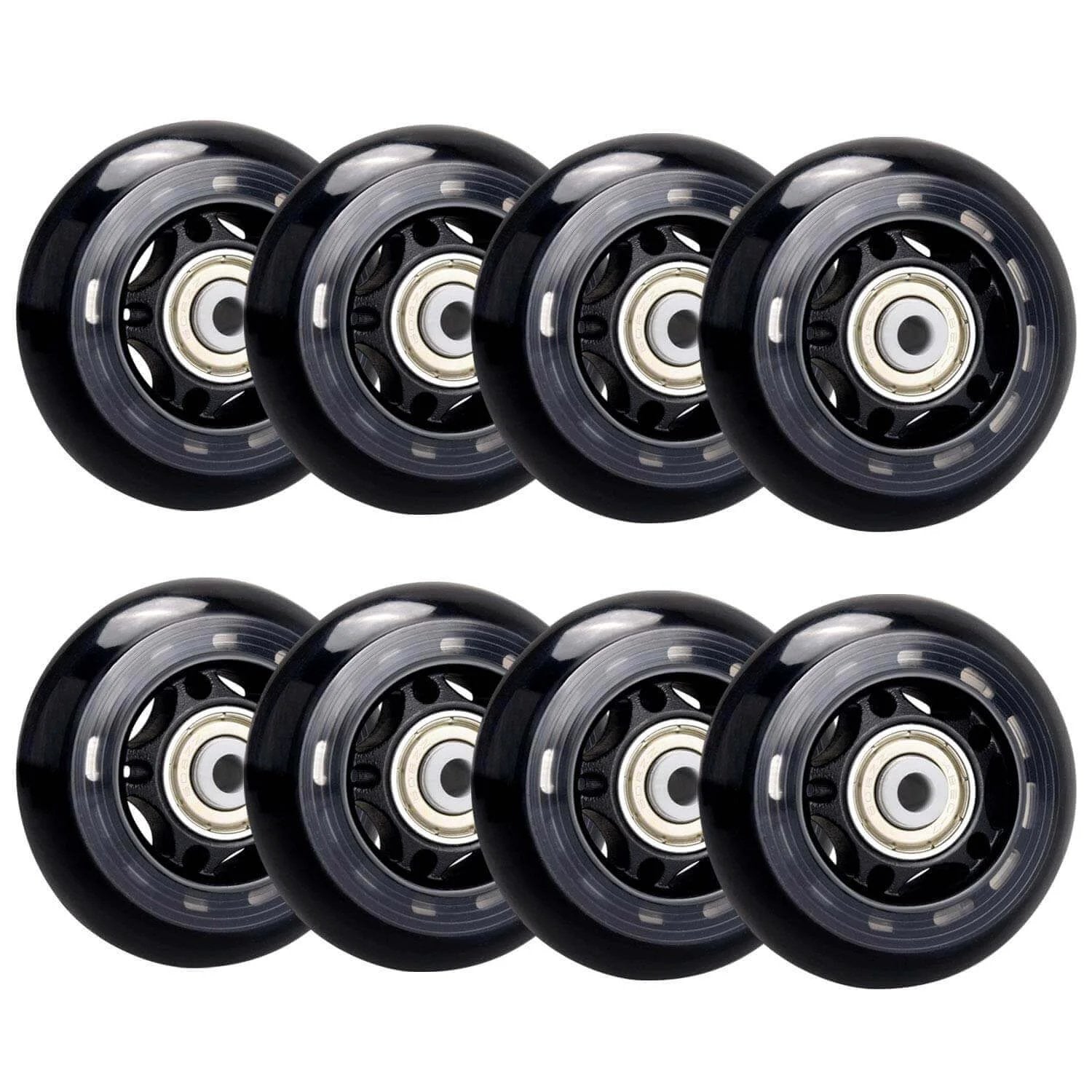 8 Pack 64mm 82A Indoor Inline Skate Replacement Wheels, Indoor Skating Wheels with ABEC-7 Bearings, Luggage Wheels for Scooter - Black