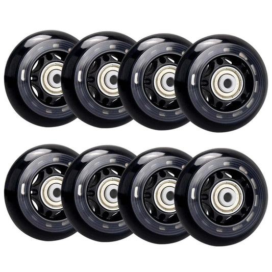 8 Pack 64mm 82A Indoor Inline Skate Replacement Wheels, Indoor Skating Wheels with ABEC-7 Bearings, Luggage Wheels for Scooter - Black