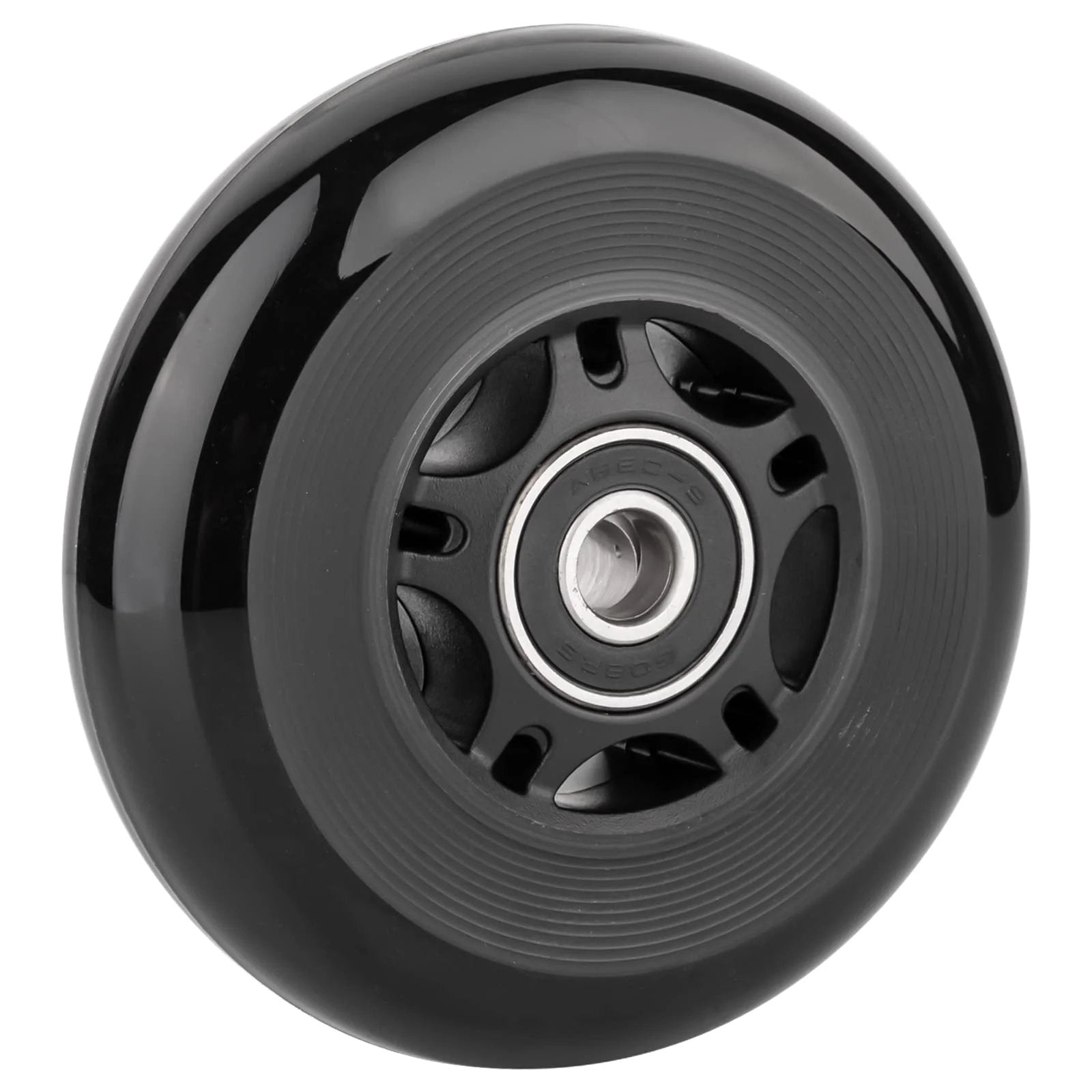 Black 80mm Inline Skate Wheels Outdoor & Indoor Blade Roller Skate Wheels 85a Roller Hockey Wheels w/Bearings ABEC-9, close-up view.