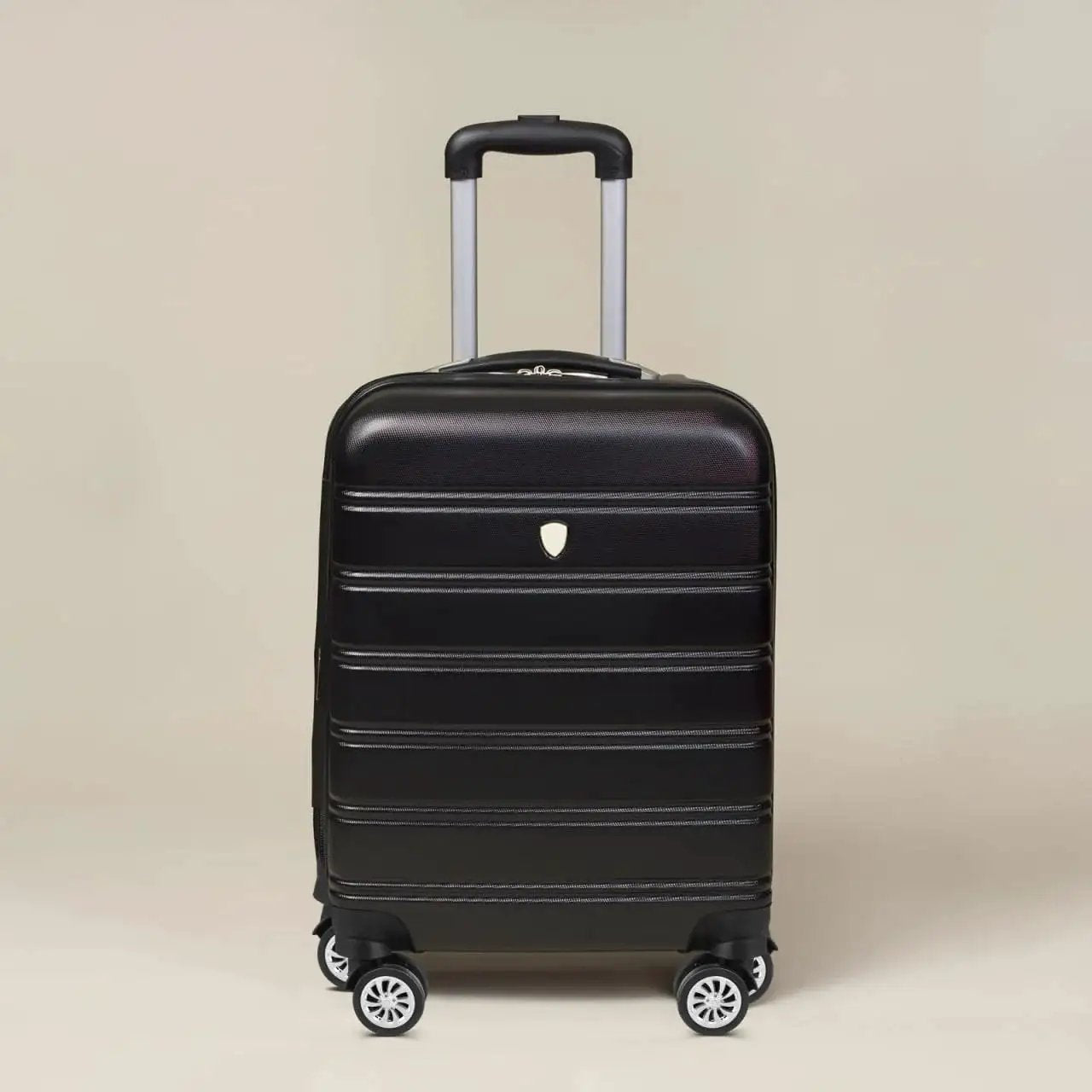 4 Piece Universal Luggage Wheels Replacement Kit for Suitcases with black 360-degree silent swivel casters visible on a suitcase