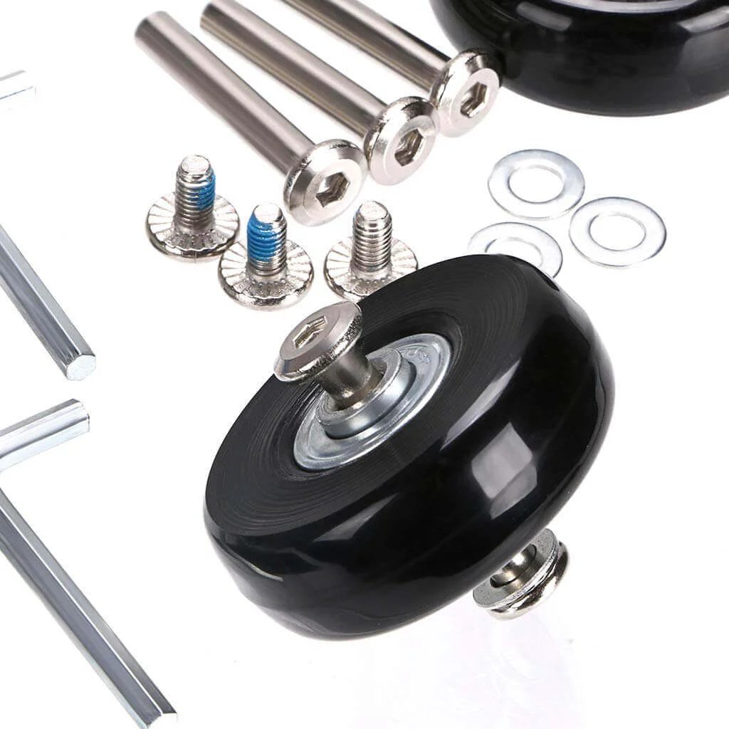 50mm x 18mm Set of 4 Luggage Suitcase Replacement Wheels, Rubber Swivel Caster Wheels Bearings Repair Kits (Black) with hardware