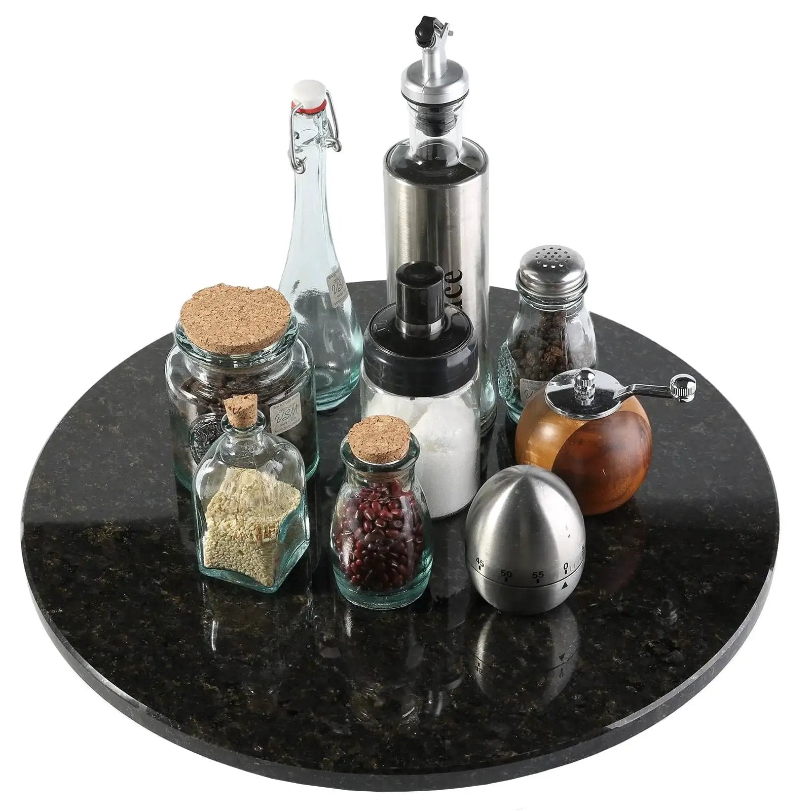 Marble 16 Inch Lazy Susan Turntable Organizer with condiments for Cabinets Pantries Kitchen Counters Fridge and Vanity