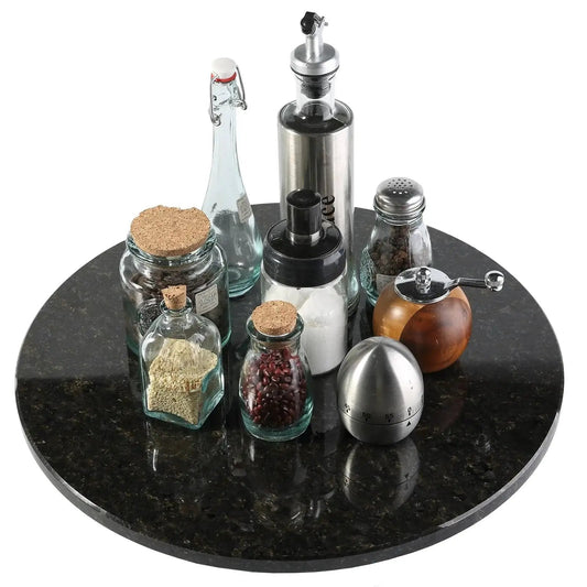 Marble 16 Inch Lazy Susan Turntable Organizer with condiments for Cabinets Pantries Kitchen Counters Fridge and Vanity