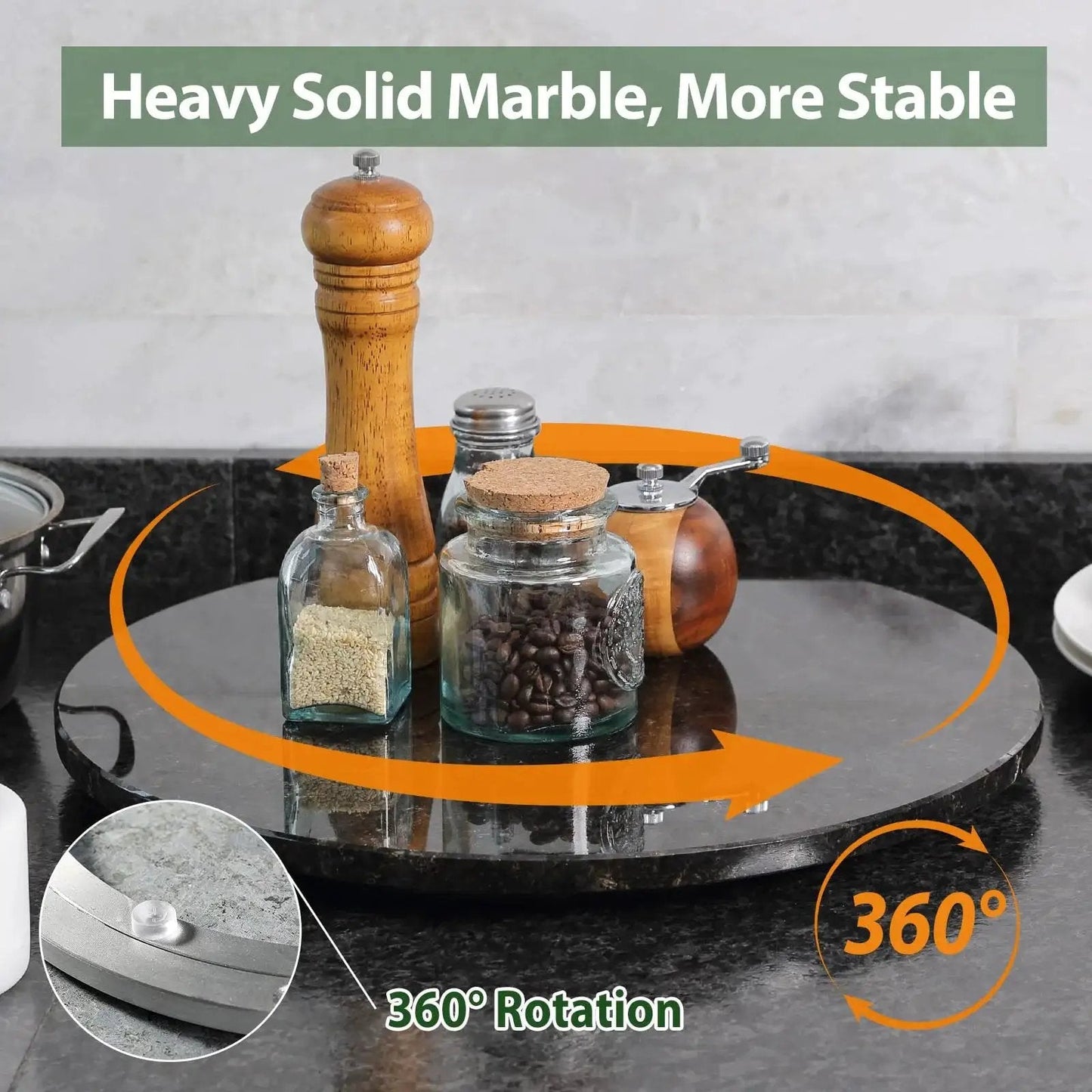 Marble 16 Inch Lazy Susan Turntable Organizer For Cabinets Pantries Kitchen Counters Fridge And Vanity With Silent Smooth Rotation