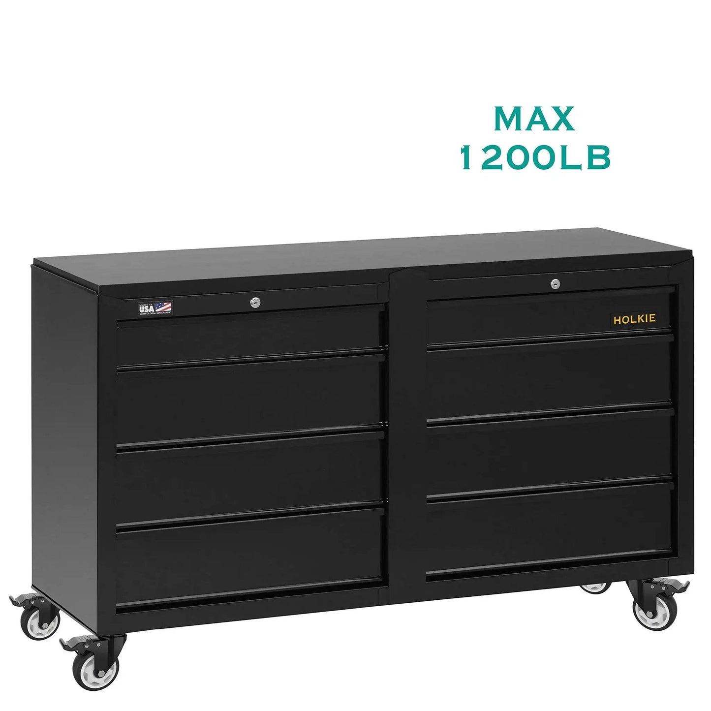 Black tool chest on 4 Inch Swivel Caster Wheels With Safety Total Lock And 360 Degree Rotation, Heavy Duty Plate Casters Set Of 4, Premium Steel Housing