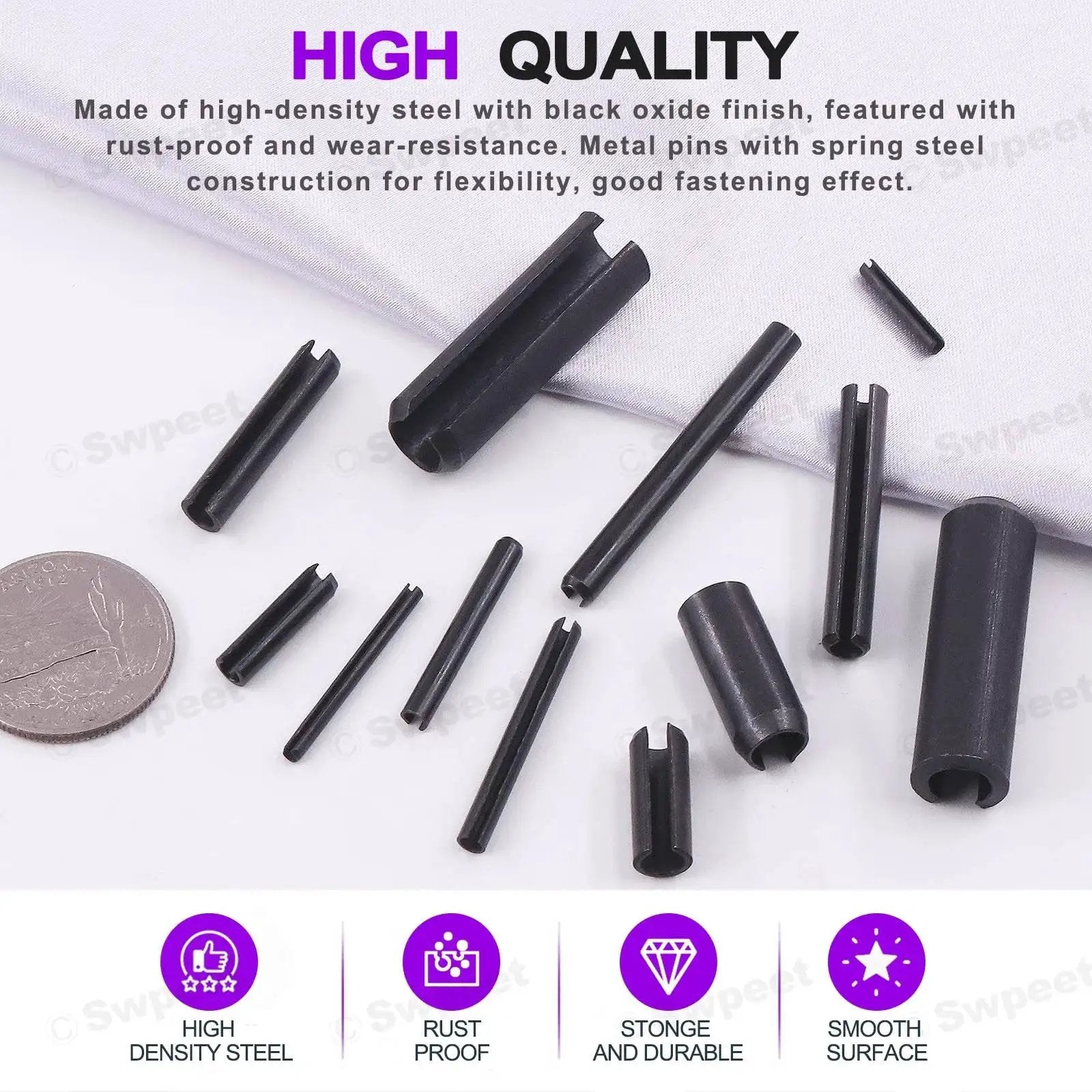 230 Piece Black Metric Roll Pin Set With Storage Case Includes 11 Sizes M2 M3 M4 M5 M6 M8 M10 Slotted Spring Pins Steel Dowel Pins