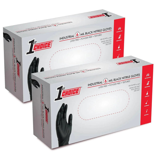 Boxes of Black Nitrile Gloves 6 Mil Latex Free Powder Free Mechanics Automotive XL with black glove illustration
