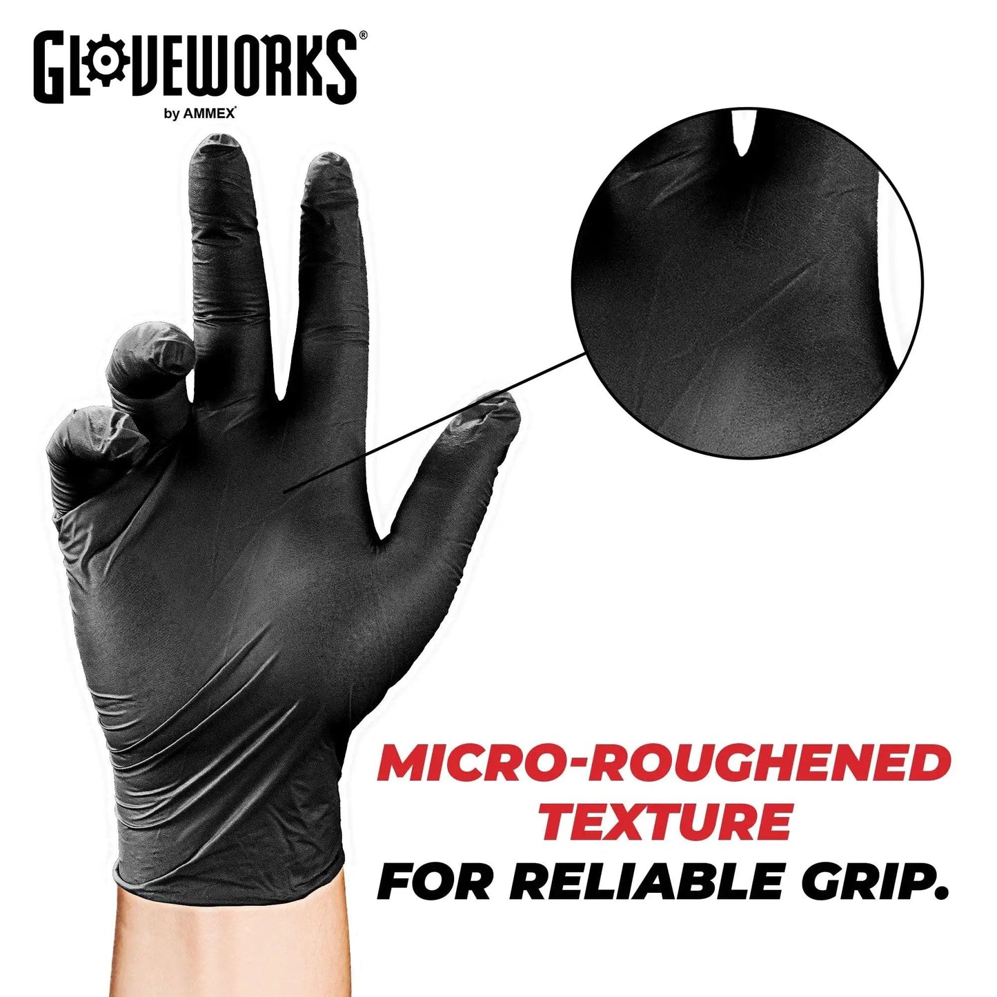 Black Nitrile Gloves 5 Mil For Food Prep Cooking Disposable Large 3 Boxes showing micro-textured grip close-up.