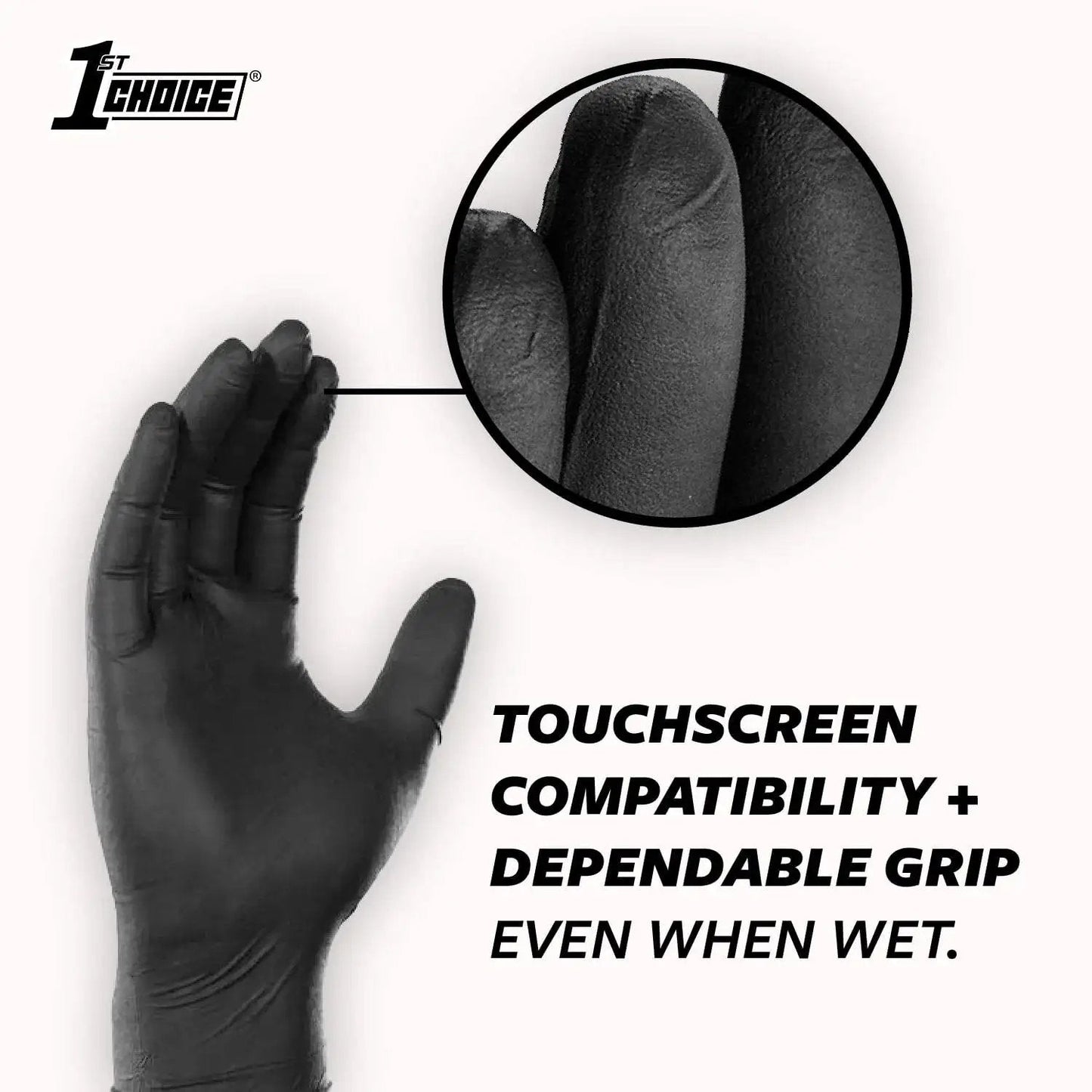Black Nitrile Gloves 6 Mil Latex Free Powder Free Mechanics Automotive XL with textured grip detail