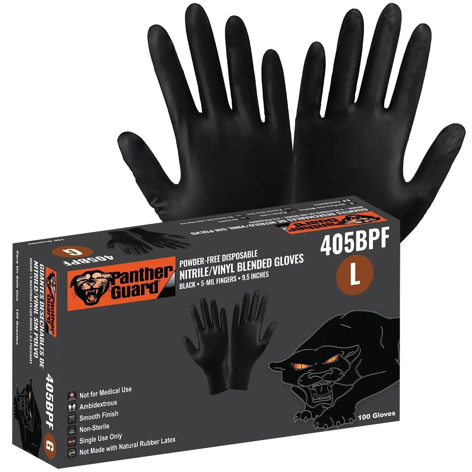 Industrial Grade Powder Free Disposable Gloves Nitrile Vinyl Blend Black Large with box packaging