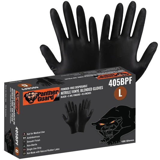 Industrial Grade Powder Free Disposable Gloves Nitrile Vinyl Blend Black Large with box packaging