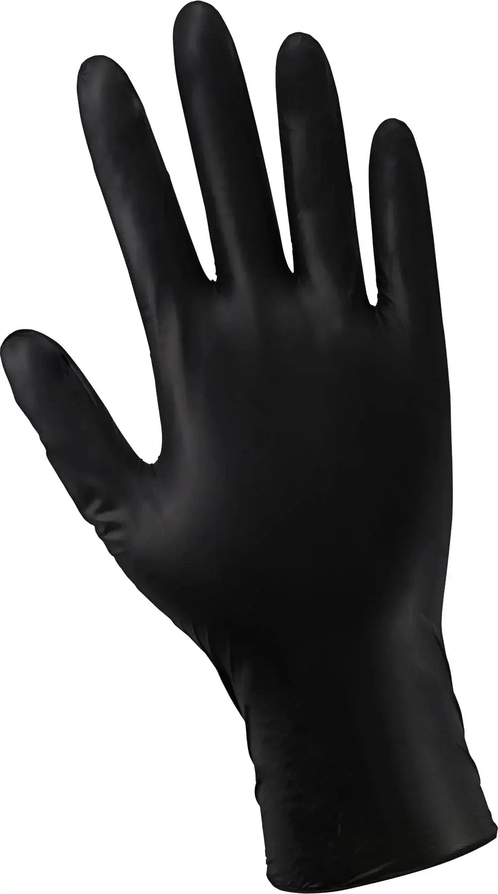 Gloved hand wearing Industrial Grade Powder Free Disposable Gloves Nitrile Vinyl Blend Black Large