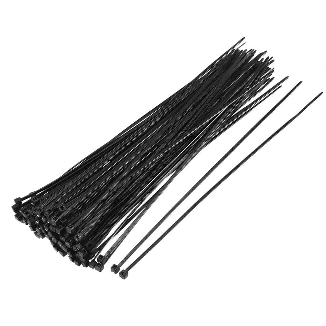 Bundle of Nylon Cable Ties 8 Inch Self-Locking Zip Ties 0.08 Inch Width Black 100pcs for cable management.