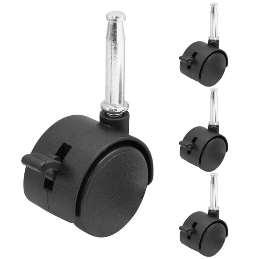 4pcs 1.5 Inch Swivel Caster Wheels with M8 Grip Neck Stem and Brake Heavy Duty Black Nylon Replacement Casters for Furniture