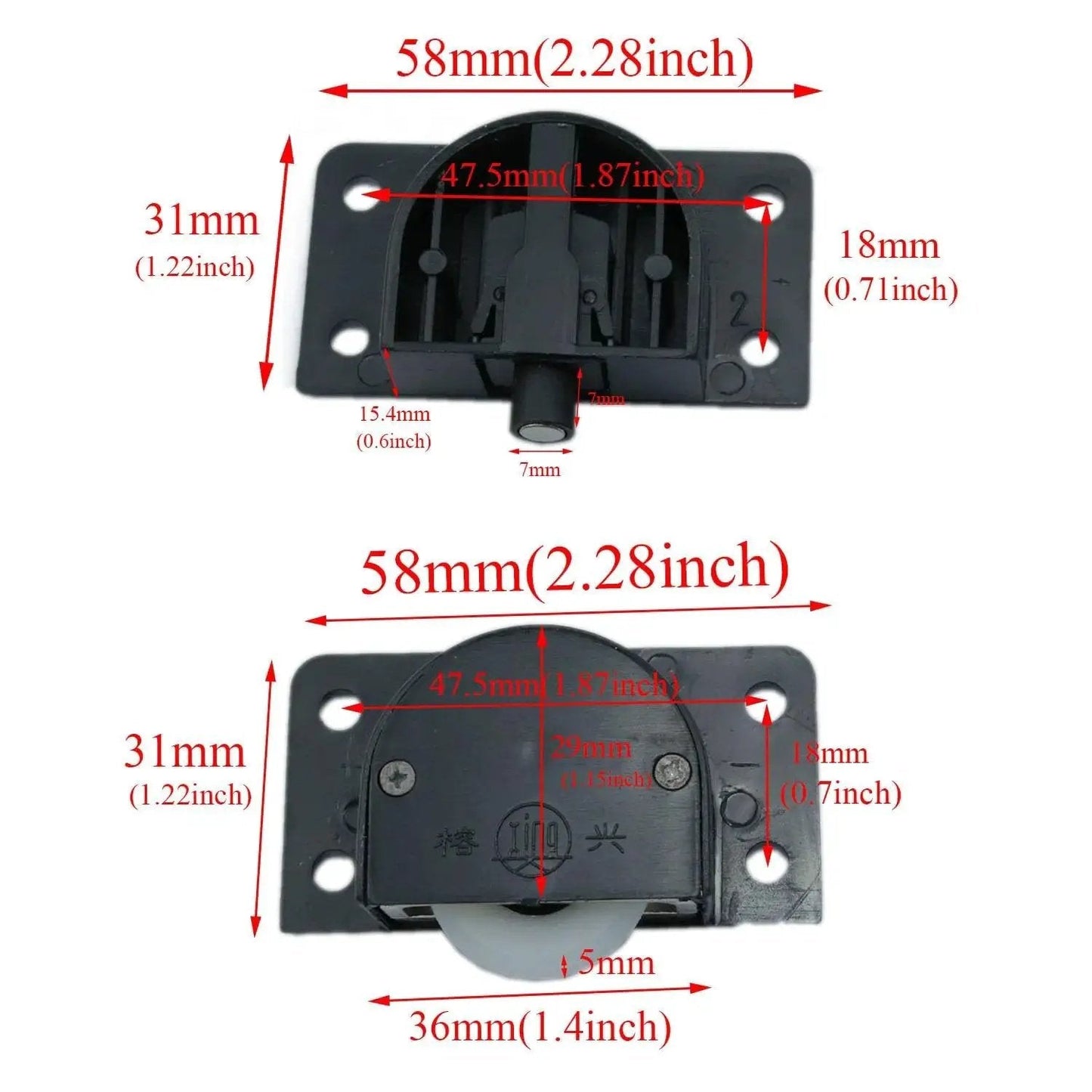 Black Nylon Sliding Door Roller Wheel Set For Closets And Wardrobes Durable ABS Bearing Window Pulley Smooth Quiet 58mm dimensions