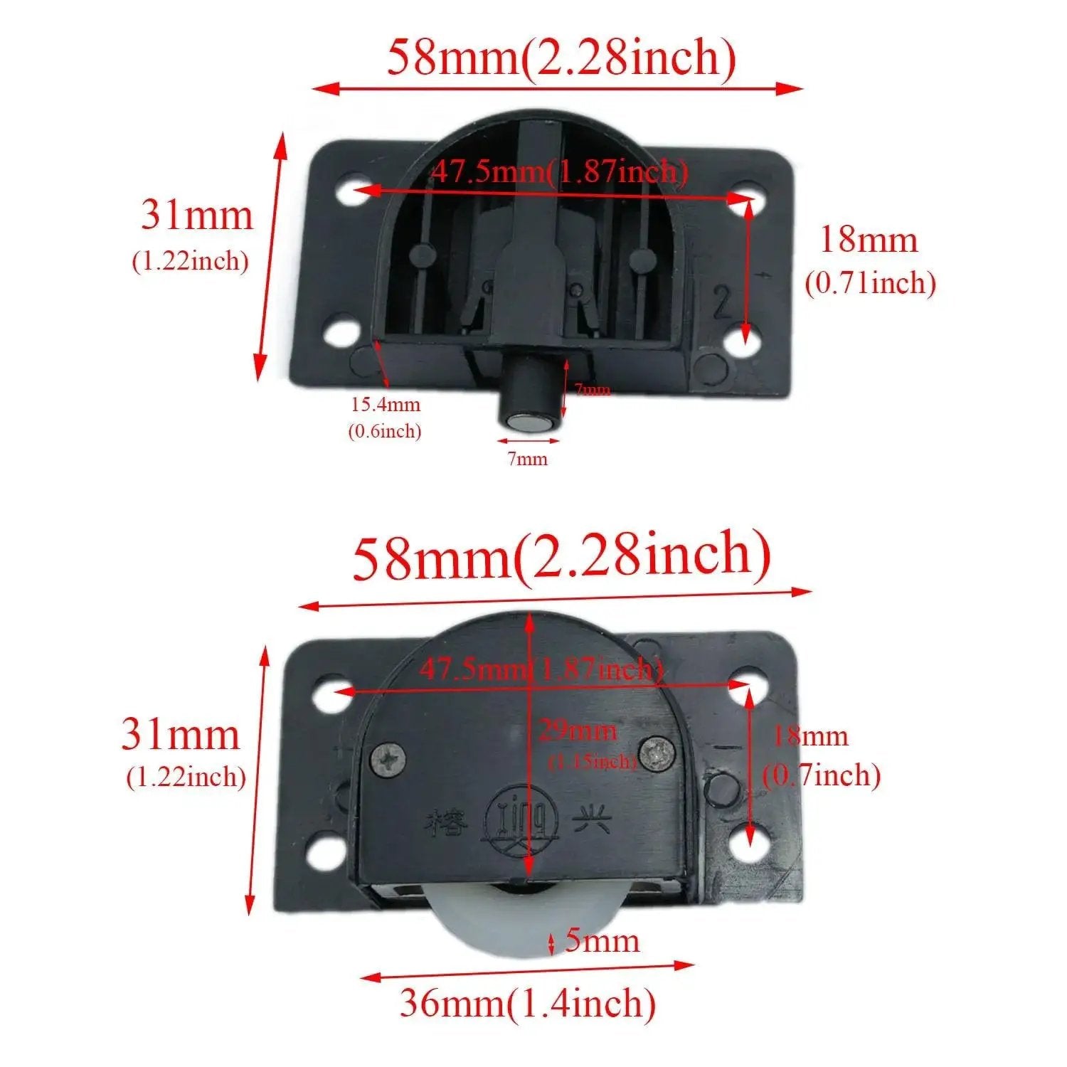 Black Nylon Sliding Door Roller Wheel Set For Closets And Wardrobes Durable ABS Bearing Window Pulley Smooth Quiet 58mm dimensions