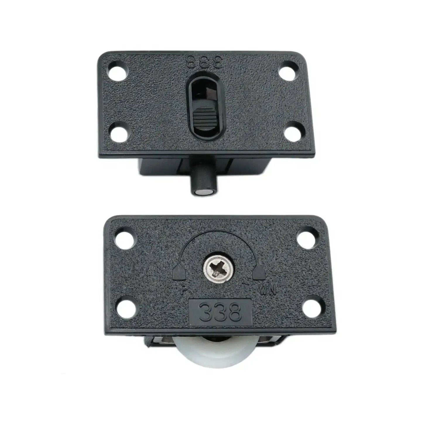 Black Nylon Sliding Door Roller Wheel Set For Closets And Wardrobes Durable ABS Bearing Window Pulley Front View