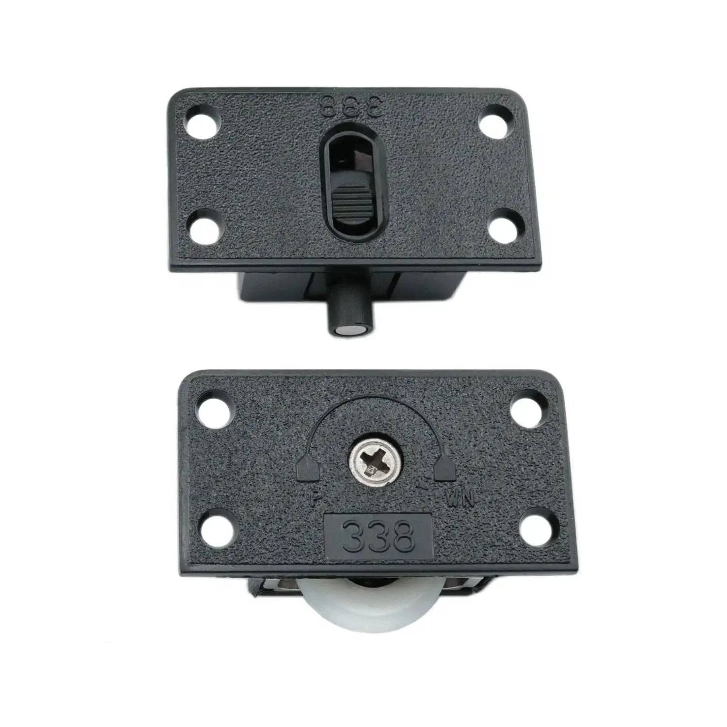 Black Nylon Sliding Door Roller Wheel Set For Closets And Wardrobes Durable ABS Bearing Window Pulley Front View