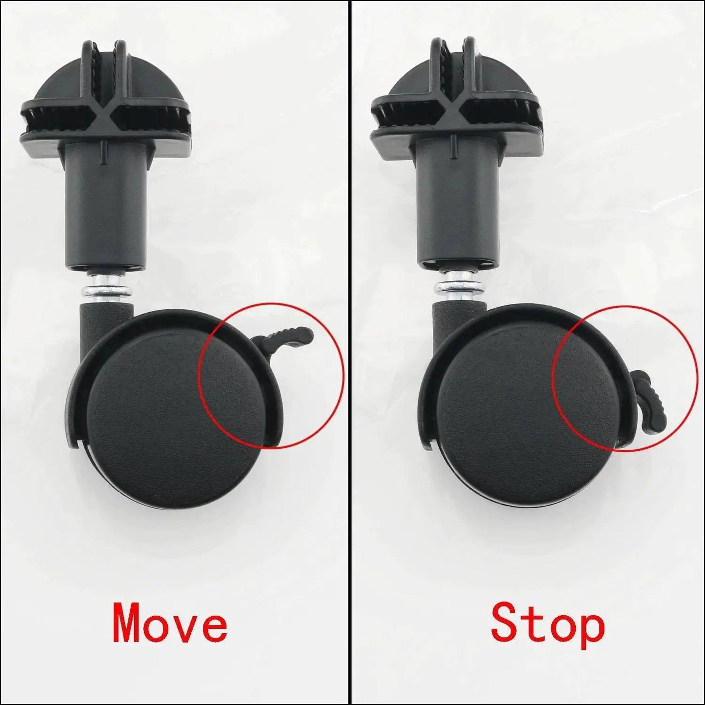 4 Pack Black Plastic Connectors With Pulleys showing movable and lockable positions for travel suitcases and carry on luggage
