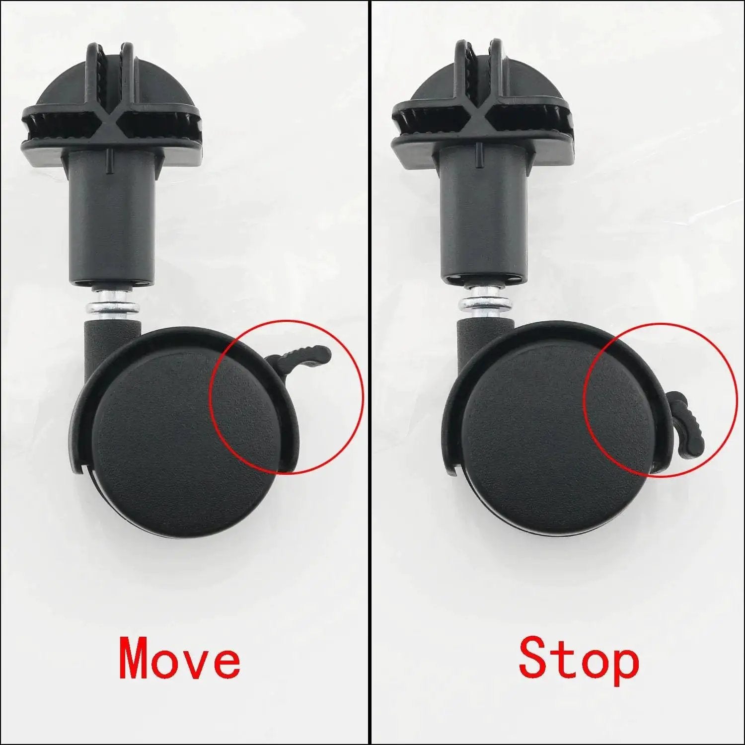 4 Pack Black Plastic Connectors With Pulleys showing movable and lockable positions for travel suitcases and carry on luggage