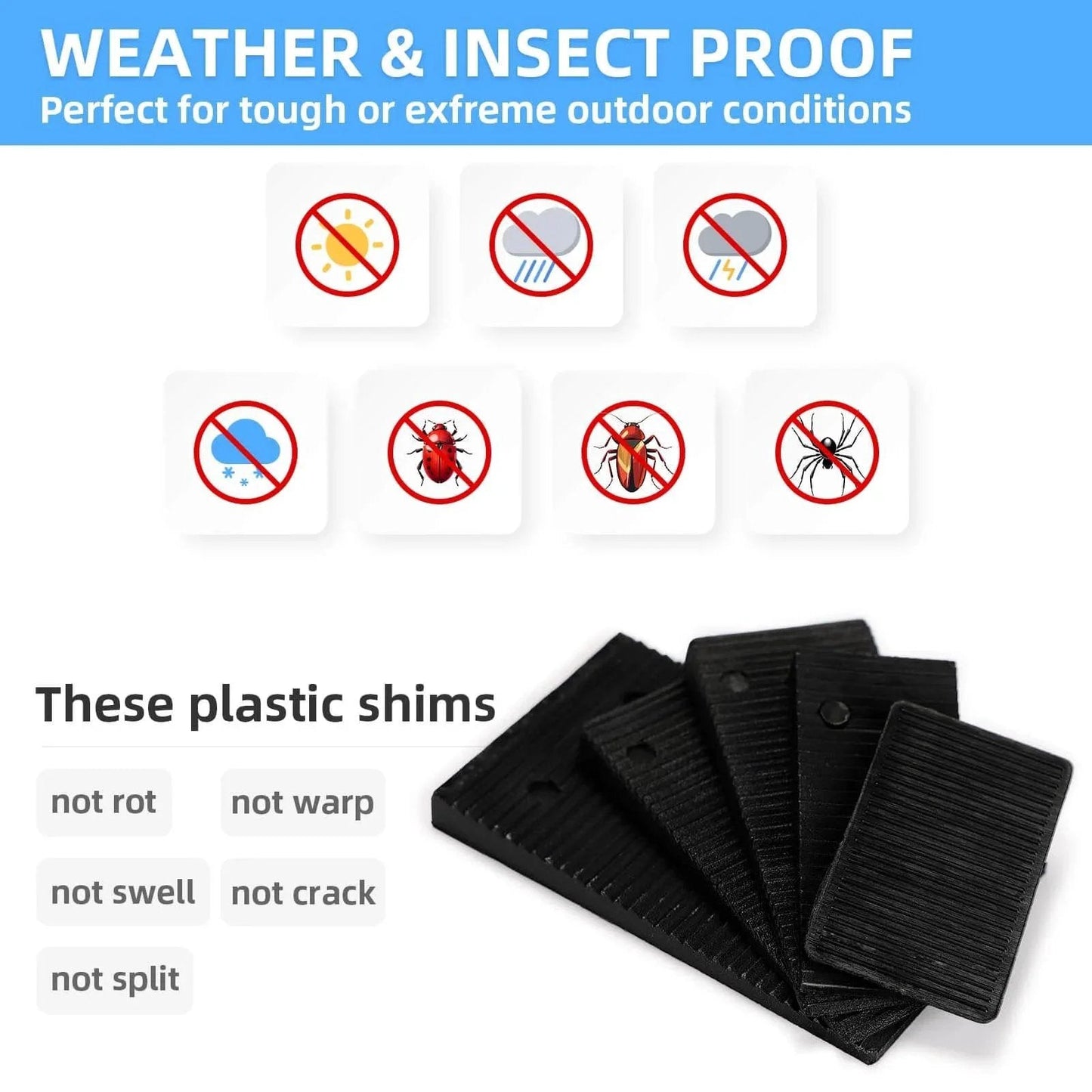 16 Pack Multiple Size Slopes Black Plastic Composite Shims Leveling Wedges For Furniture, weatherproof and insect resistant