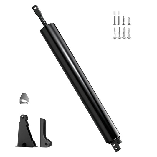 Storm Door Closer, Heavy Duty Pneumatic Screen Door Closer with adjustable closing speed, shown with installation hardware.