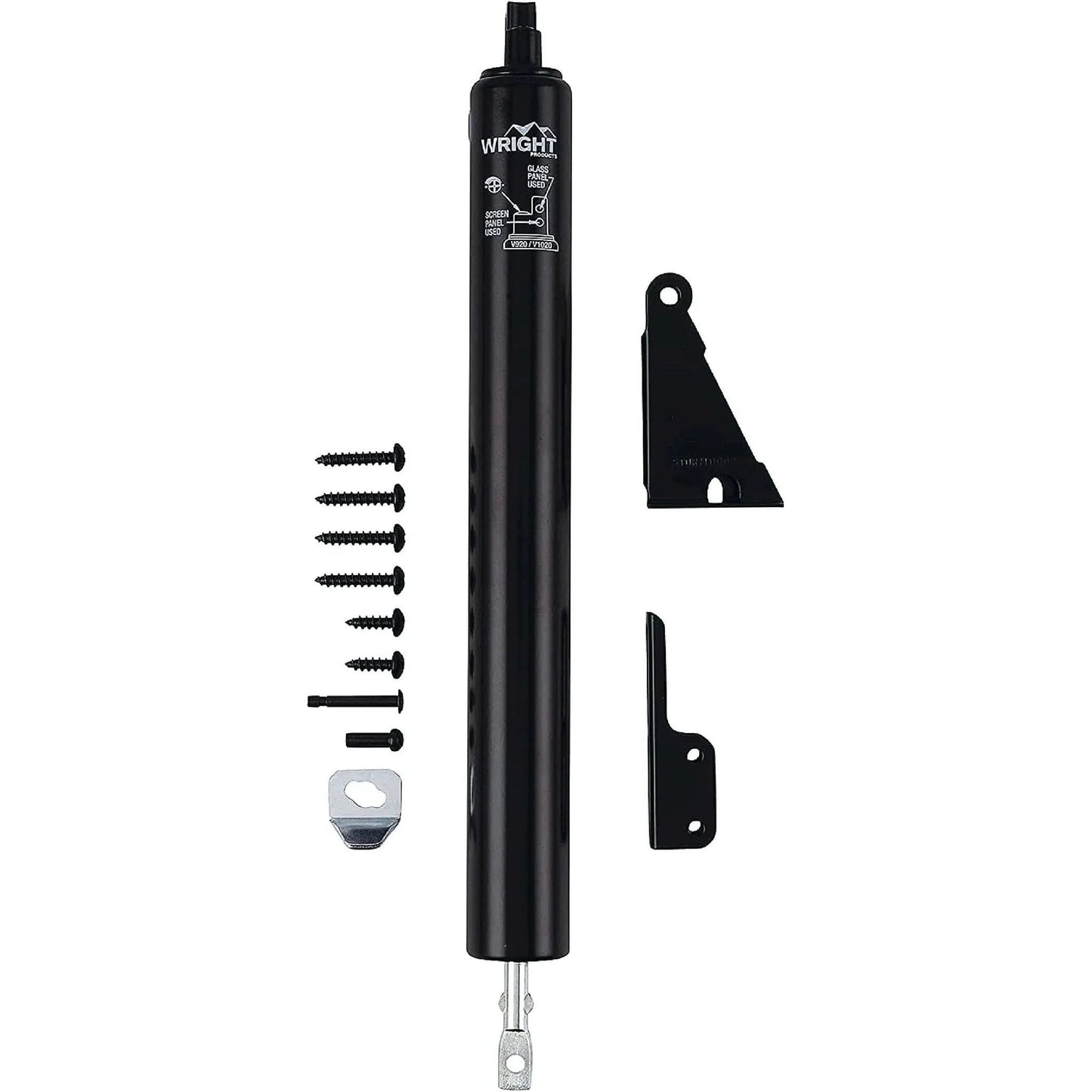 Standard Duty Pneumatic Screen and Storm Door Closer, Black with screws and brackets