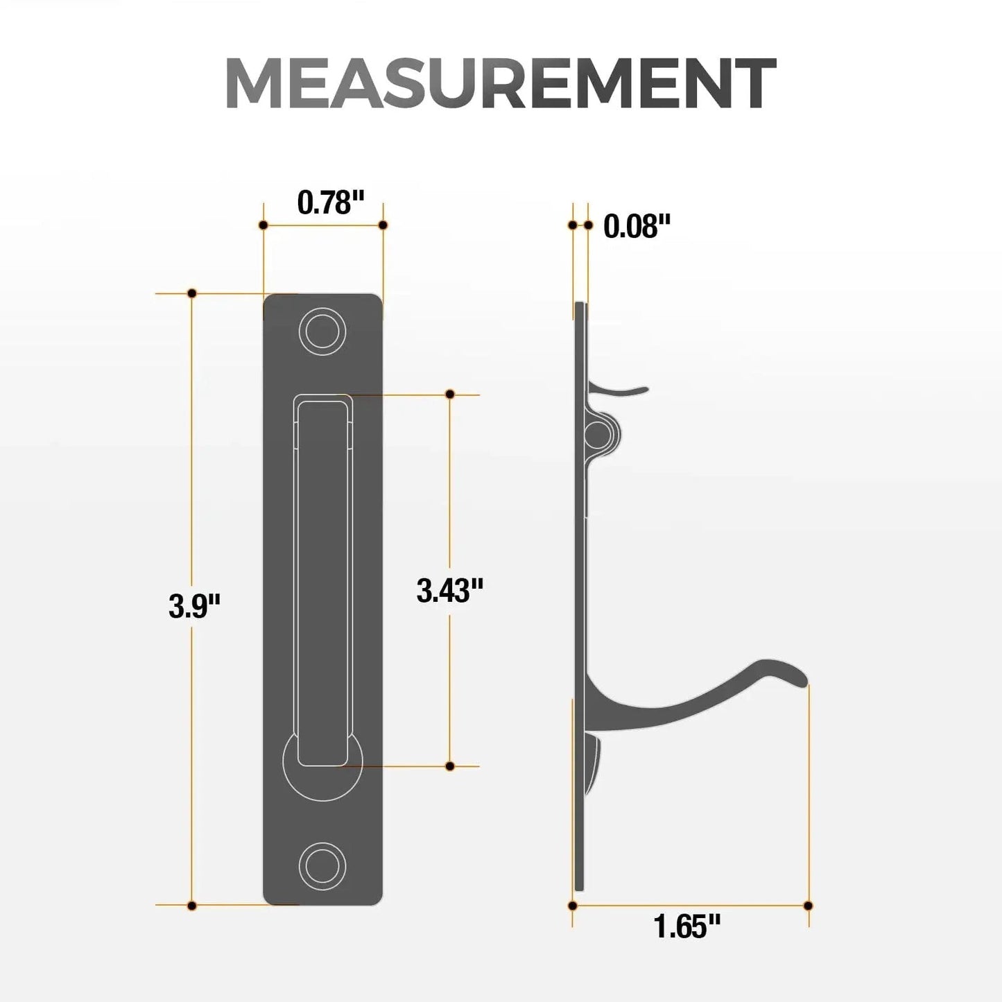 Dimensions of 2 Pack 4.72 Inch Pocket Door Handles With 1 Edge Pull Black Recessed Flush Rectangular Stainless Steel Hardware Set.