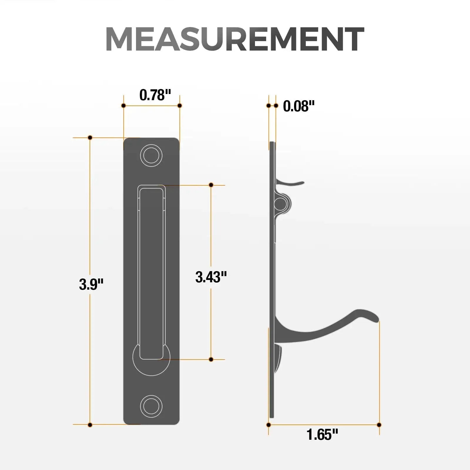Dimensions of 2 Pack 4.72 Inch Pocket Door Handles With 1 Edge Pull Black Recessed Flush Rectangular Stainless Steel Hardware Set.