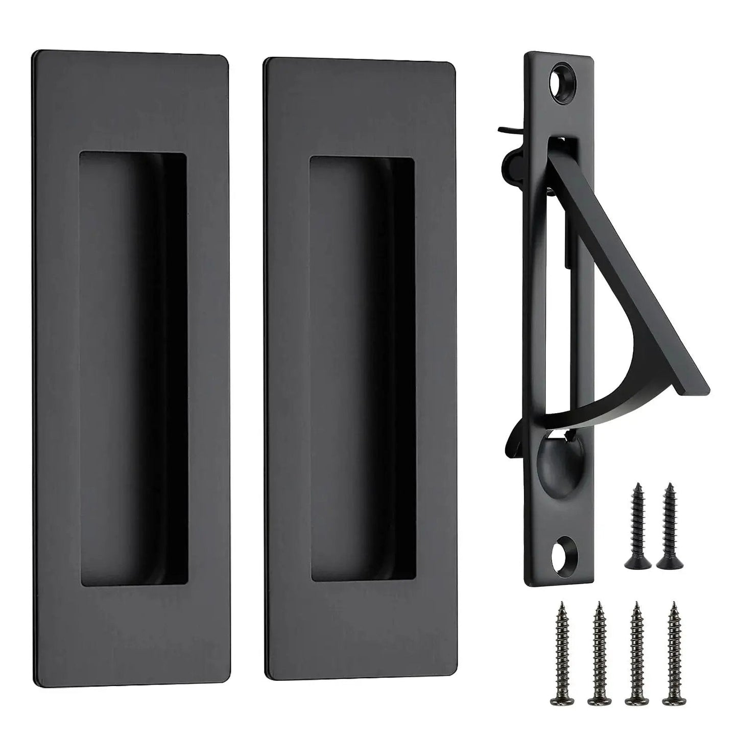 2 Pack 4.72 Inch Pocket Door Handles With 1 Edge Pull Black Recessed Flush Rectangular Stainless Steel Hardware Set