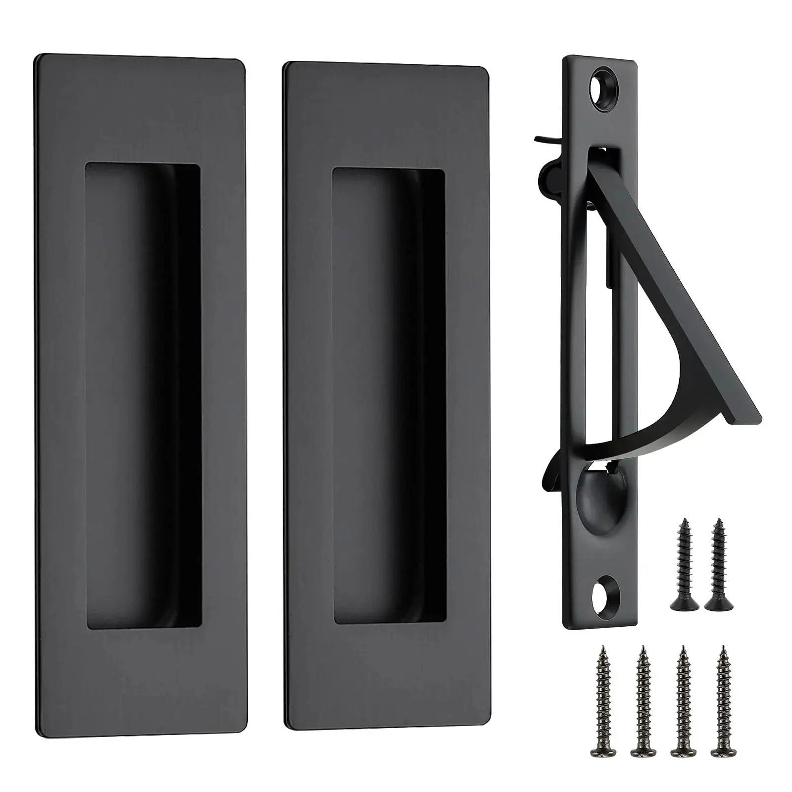 2 Pack 4.72 Inch Pocket Door Handles With 1 Edge Pull Black Recessed Flush Rectangular Stainless Steel Hardware Set