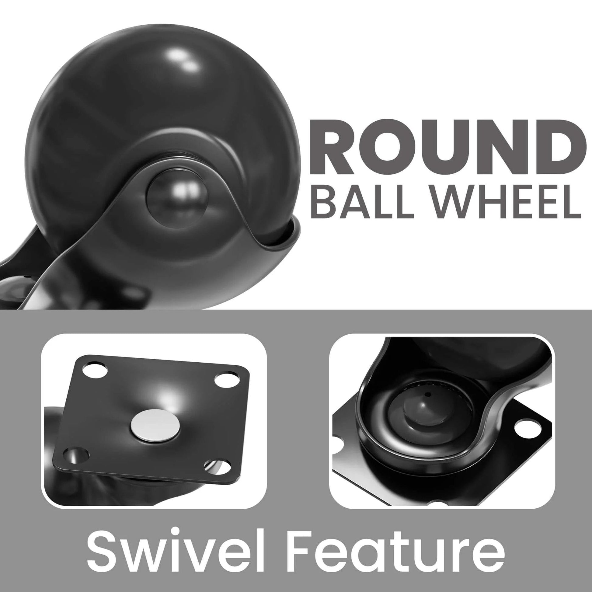 2 Inch Caster Wheels for Furniture Set of 4 Heavy Duty Swivel Plate Casters Black Polypropylene Wheels with Steel Plates