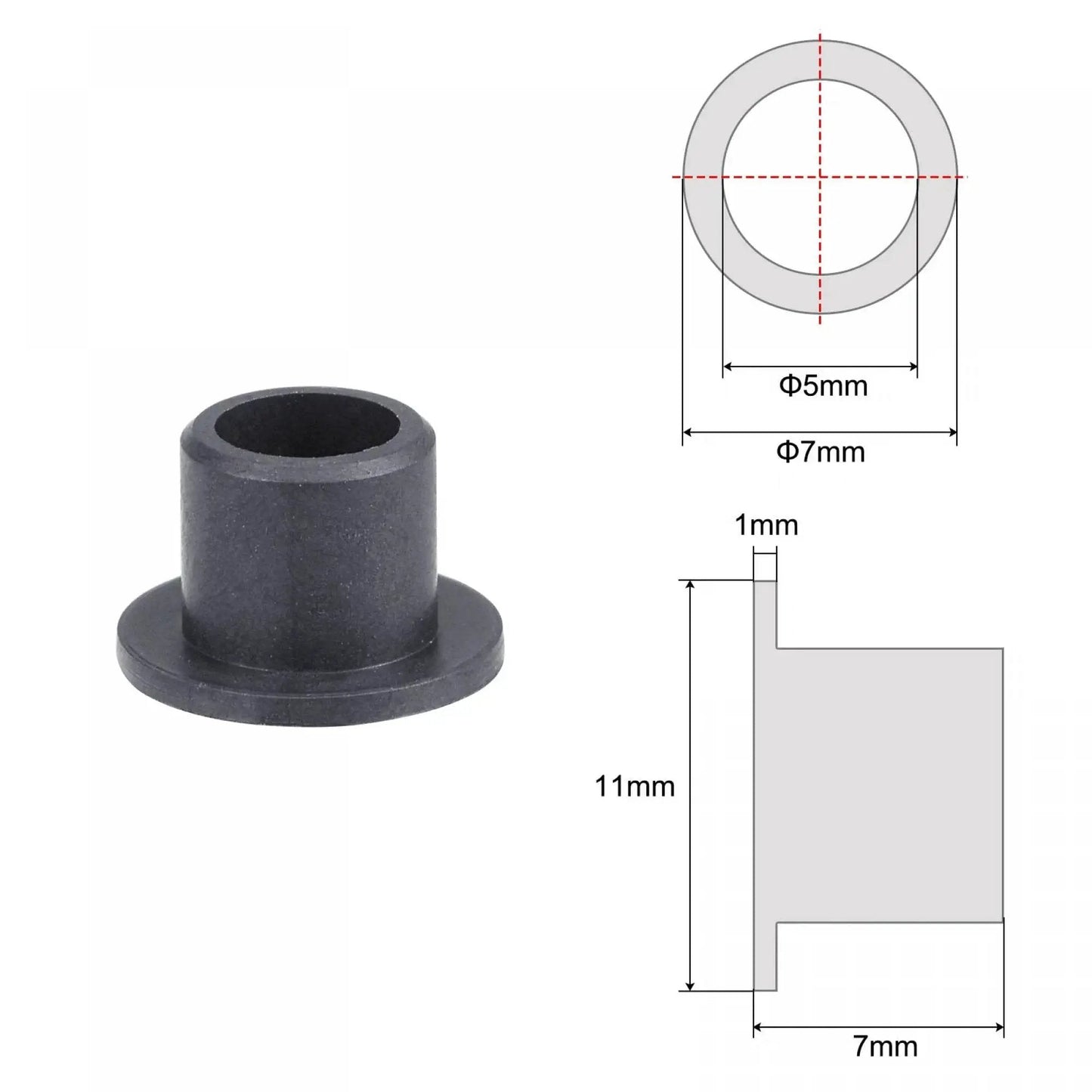 Flanged Sleeve Bearings 5mm Bore 7mm OD 7mm Length POM Self Lubricating Wrapped Oilless Bushings Black 4 Pieces