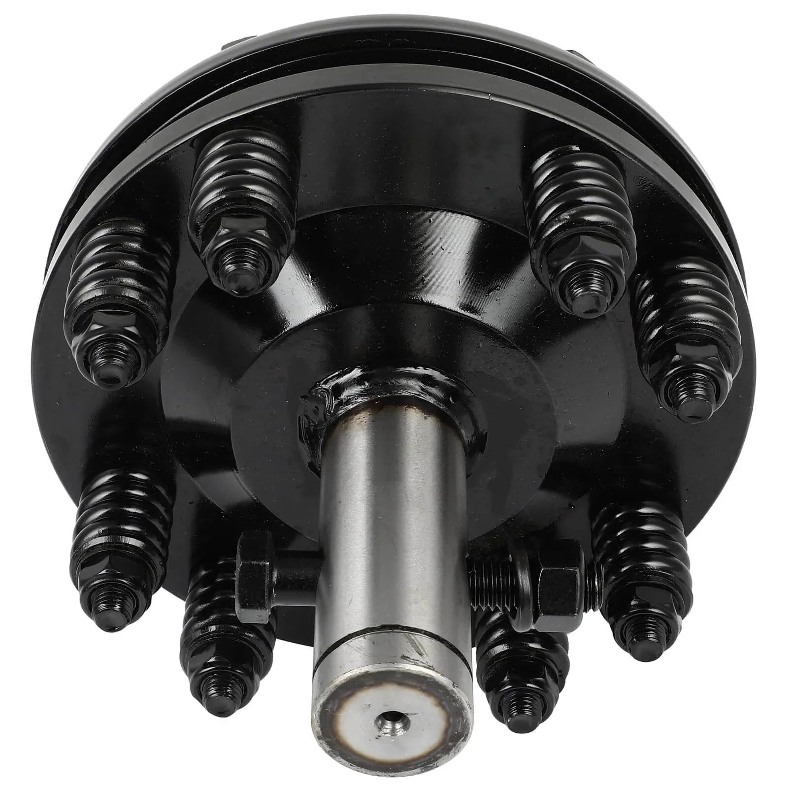 Front view of Black PTO Slip Clutch, ACZCR 1-3/8" Smooth Round Ends Slip Clutch with springs and metal shaft.